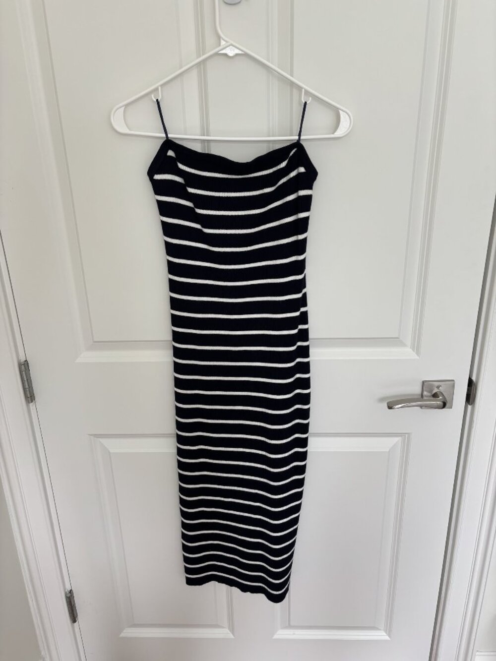 House of Harlow 1960 Navy & White Striped Strapless Knit Midi Dress, Size M